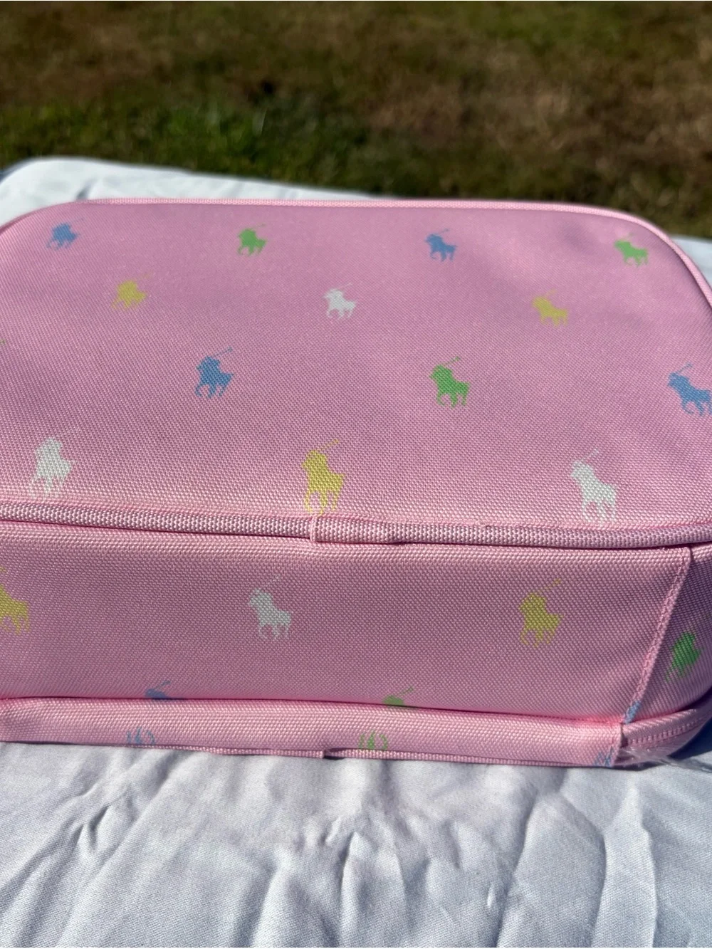 Ralph Lauren Kids Pink Lunch Tote with Multicolor Polo Pony Print